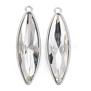 Faceted Glass Big Pendants, with Alloy Open Back Settings, Horse Eye, Cadmium Free & Lead Free, Clear, Platinum, 55x16x8mm, Hole: 3mm(PALLOY-N167-05-01P-RS)