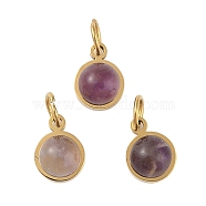 Ion Plating(IP) Natural Amethyst Half Round Charms with Jump Ring, Golden Tone 316 Surgical Stainless Steel Charms, 7.5x6x3.5mm, Hole: 2.5mm(STAS-A097-05G-14)