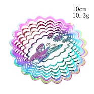 Stainless Steel 3D Wind Spinners, for Outside Yard and Garden Decoration, Flower with Butterfly, Rainbow Color, 100mm(PW-WGAB6CE-03)