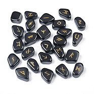 Non-Magnetic Synthetic Hematite Carved Beads, Tumbled Stone, Divination Stone, Nuggets with Runes/Futhark/Futhorc, No Hole/Undrilled, 22~30x16~23x8.5~12.5mm, 25pcs/set(G-M366-07)