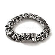 304 Stainless Steel Skull Cuban Link Chain Bracelets for Women Men, Antique Silver, 9-1/4 inch(23.5cm)(BJEW-Q341-05B-AS)