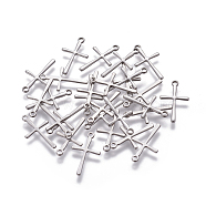 304 Stainless Steel Pendants, Cross, Stainless Steel Color, 16x9.5x0.7mm, Hole: 1.2mm(X-STAS-L234-096P)