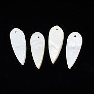 Natural Freshwater Shell Pendants, Teardrop, Seashell Color, 33~35x12~12.5x2.5~4mm, Hole: 1.5mm(SHEL-N026-180)