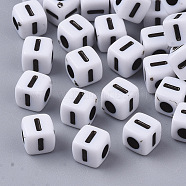 White Opaque Acrylic Beads, Horizontal Hole, Cube with Black Alphabet, Letter.I, 4~5x4~5x4~5mm, Hole: 1.8mm, about 6470~6500pcs/500g(MACR-R869-02I)