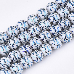 Electroplate Glass Beads Strands, Round, Steel Blue, 10x9.5mm, Hole: 1.2mm, about 30pcs/strand, 11.2 inch(EGLA-S177-09B-03)