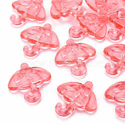 Transparent Acrylic Pendants, Umbrella with Bowknot, Salmon, 42.5x38x7.5mm, Hole: 3x3.5mm, about 109pcs/500g(TACR-T024-01B-910)