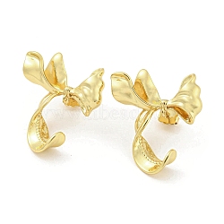 Rack Plating Brass Bowknot Stud Earrings Findings, with Loops, Long-Lasting Plated, Cadmium Free & Lead Free, Real 18K Gold Plated, 34x30mm, Pin: 11x0.7mm, Hole: 1.4mm(EJEW-K263-12G)