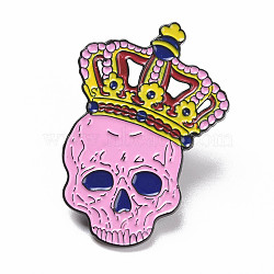 Skull with Crown Enamel Pin, Halloween Alloy Badge for Backpack Clothes, Electrophoresis Black, Pink, 41x27.5x1.5mm, Pin: 1.5mm(JEWB-H006-11EB)