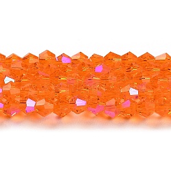 Transparent Electroplate Glass Beads Strands, AB Color Plated, Faceted, Bicone, Orange Red, 4x4mm, Hole: 0.8mm, about 87~98pcs/strand, 12.76~14.61 inch(32.4~37.1cm)(GLAA-F029-4mm-D11)