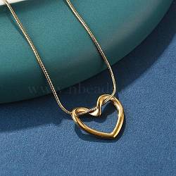 Ion Plating(IP) 304 Stainless Steel Hollow Heart Pendant Necklace with Round Snake Chains, Golden, 18.11 inch(46cm)(NJEW-M202-05G)