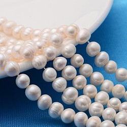 Natural Cultured Freshwater Pearl Beads Strands, Potato, Creamy White, 6~7mm, Hole: 0.8mm, about 57pcs/strand, 13.77 inch~14.17 inch(PEAR-L001-B-14)