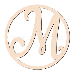 Laser Cut Wooden Wall Sculpture, Torus Wall Art, Home Decor Artwork, Flat Round with Letter, BurlyWood, Letter.M, 310x6mm(WOOD-WH0105-051)