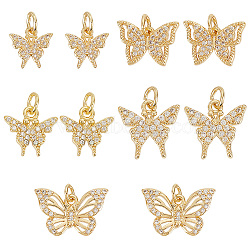 Elite 10Pcs 5 Style Brass Micro Pave Clear Cubic Zirconia Charms, with Jump Ring, Butterfly Charm, Real 18K Gold Plated, 9.5~15x9.5~13x2~2.5mm, Hole: 3~3.5mm, 2pcs/style(KK-PH0006-04)
