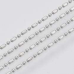 Brass Ball Chains, Ball-Bar Style, Round and Oval, Long-Lasting Plated, Soldered, with Spool, Cadmium Free & Nickel Free & Lead Free, Platinum, 1.8x1mm and 1mm, about 32.8 Feet(10m)/roll(X-CHC-S008-009F-P)