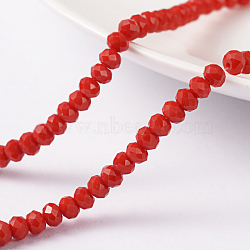 1 Strand Opaque Solid Red Color Faceted Crystal Glass Rondelle Beads Strands, 3x2mm, Hole: 1mm, about 138pcs/strand, 12.9 inch(X-EGLA-F049A-02)