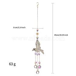 Rhinestone Bird Hanging Ornaments, Glass Tassel Suncatchers, Sun, 490x80mm(PW-WG69717-03)