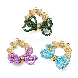 304 Stainless Steel with Plastic Pendants, Bowknot with Flower Charms, Mixed Color, Golden, 27x26~28x6.5~7mm, Hole: 1.4mm(SA-CBA5C6C-01G)
