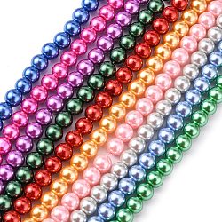 Eco-Friendly Glass Pearl Beads, Pearlized, Round, Mixed Color, 6mm, Hole: 1.2~1.5mm, about 68pcs/Strand, 16''(40.64cm)(HY-J002-6mm-HX-M)