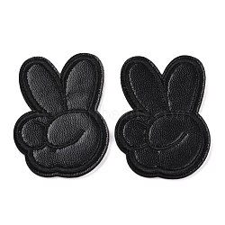 Computerized Embroidery Imitation Leather Self Adhesive Patches, Stick On Patch, Costume Accessories, Appliques, Victory Sign, Black, 57x40x2mm(DIY-G031-01D)