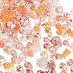 Acrylic Beads, Mixed Shapes, Orange, 7~36.5x7~36.5x5.5~36.5mm, Hole: 1.8~4.5mm, about 299Pcs/500G(MACR-M040-01H)