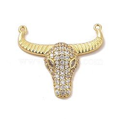 Rack Plating Brass Micro Pave Cubic Zirconia Connector Charms, Cadmium Free & Lead Free, Long-Lasting Plated, Cattle Head Links, Golden, Clear, 25.5x27.5x5mm, Hole: 1mm(KK-P230-04G-03)