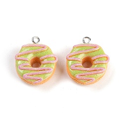 Resin Pendants, Imitation Bread, with Platinum Iron Loop, Donut, 24.5x19.5x9.5mm, Hole: 2mm(RESI-I061-05B)