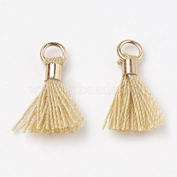 Polycotton(Polyester Cotton) Tassel Pendant Decorations, Mini Tassel, with Brass Findings, Light Gold, Wheat, 10~15x3~4mm, Hole: 2mm(FIND-S275-06G)