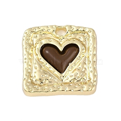 Rack Plating Alloy Enamel Pendants, Cadmium Free & Nickel Free & Lead Free, Square with Heart Charm, Golden, Camel, 19x20x3mm, Hole: 2mm(PALLOY-P309-04G-02)