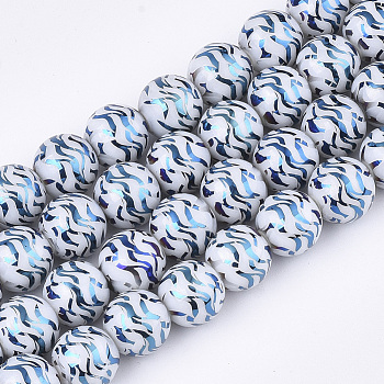 Electroplate Glass Beads Strands, Round, Steel Blue, 10x9.5mm, Hole: 1.2mm, about 30pcs/strand, 11.2 inch