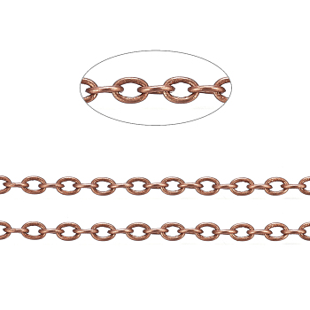 Brass Cable Chains, Unwelded, with Spool, Oval, Cadmium Free & Nickel Free & Lead Free, Red Copper, 4x3x0.6mm, about 301.83 Feet(92m)/roll