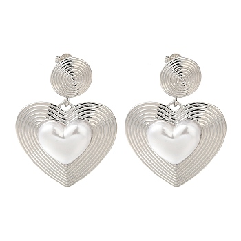 Rack Plating Heart Brass Stud Earrings, with ABS Plastic Pearl, Long-Lasting Plated, Lead Free & Cadmium Free, Platinum, 40x30.5mm