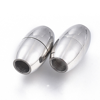 304 Stainless Steel Magnetic Clasps with Glue-in Ends, Oval, Stainless Steel Color, 13.5x8x8mm, Hole: 4mm