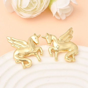 Horse Brass Stud Earrings, Cadmium Free & Lead Free, Rack Plating, Long-Lasting Plated, Real 18K Gold Plated, 28x28.5mm