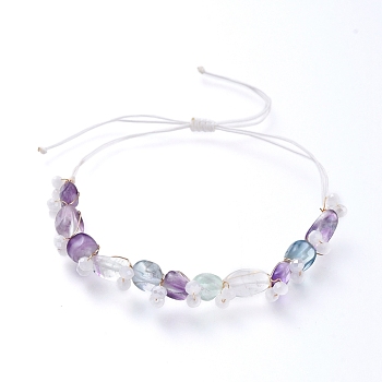 Adjustable Natural Fluorite Braided Bead Bracelets, with Glass Beads and Nylon Thread,  Inner Diameter: 1-1/8 inch~2-1/2 inch(2.8~6.5cm)