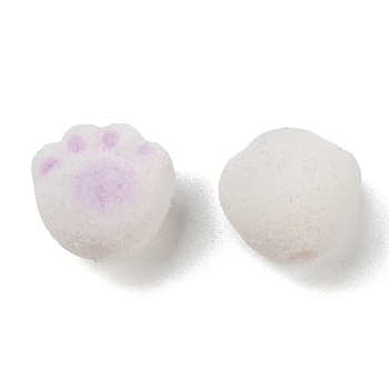 Flocky Resin Beads, Cat Paw Print, Purple, 12x12.5x11mm, Hole: 1.8mm