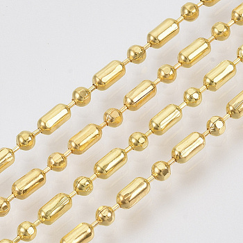 Brass Ball Chains, Ball & Bar Faceted Beaded Chains, Long-Lasting Plated, Soldered, with Spool, Cadmium Free & Nickel Free & Lead Free, Golden, 4.6x2.3mm and 2.3mm, about 16.4 Feet(5m)/roll