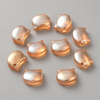 Electroplate Glass Beads, Full Rainbow Plated, Cat Shape, Orange, 8x10x5mm, Hole: 1.2mm