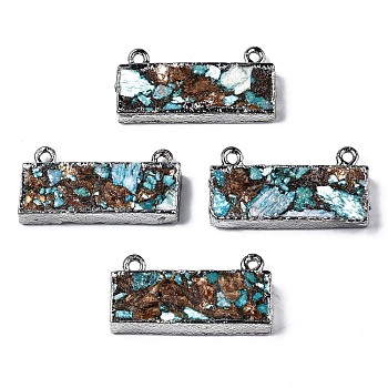 Assembled Natural Bronzite & Synthetic Turquoise & Imperial Jasper Pendants Links, with Iron Loop, Platinum, Rectangle, 18x36x5~7mm, Hole: 2mm