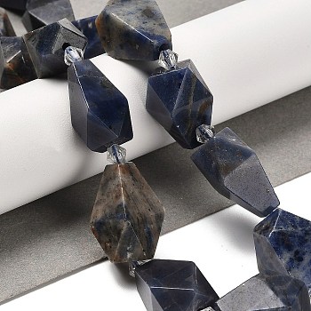 Natural Sodalite Beads Strands, Faceted Teardrop, with Seed Beads, 19~21.5x12~13mm, Hole: 2mm, about 15~16pcs/strand, 14.96~15.7 inch(38~40cm)