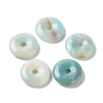 Natural Flower Amazonite China Safety Buckle Pendants, Donut/Pi Disc Charms, 25x6mm, Hole: 5mm