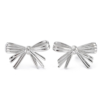 304 Stainless Steel Stud Earrings, Bowknot, Stainless Steel Color, 18x30mm