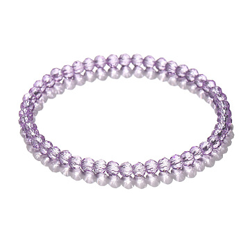 4mm Prism Faceted Rondelle Glass Beaded Stretch Bracelets for Women, Plum