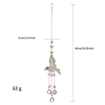 Rhinestone Bird Hanging Ornaments, Glass Tassel Suncatchers, Sun, 490x80mm