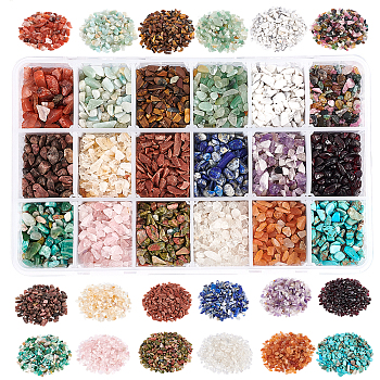396G 18 Style Natural & Synthetic Gemstone Chip Beads, No Hole/Undrilled, 22g/style