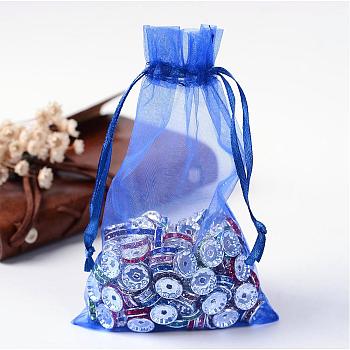 Organza Bags, with Ribbons, Blue, 15x10cm