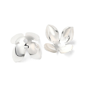 Rack Plating Brass Flower Bead Caps, 4-Petal, Long-Lasting Plated, Silver, 14.8x7.3mm, Hole: 1.4mm