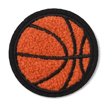 Sports Ball Theme Computerized Towel Fabric Embroidery Iron on Cloth Patches, Chenille Appliques, Costume Accessories, Sewing Craft Decoration, Basketball Pattern, 56x3mm