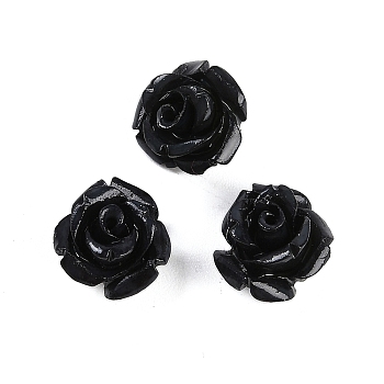 Synthetic Coral Carved Beads, Dyed, Flower, Black, 10x8.5mm, Hole: 1.3mm