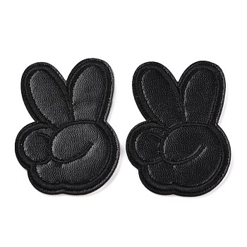 Computerized Embroidery Imitation Leather Self Adhesive Patches, Stick On Patch, Costume Accessories, Appliques, Victory Sign, Black, 57x40x2mm