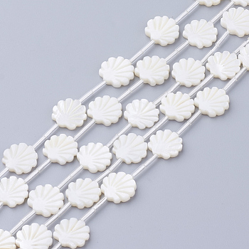 Natural White Shell Beads, Mother of Pearl Shell Beads, Shell Shaped, Seashell Color, 12x12x3mm, Hole: 1mm.